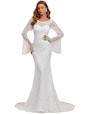 Ever-Pretty Sweetheart Long Bell Sleeve Mermaid Wedding Dress in Cream Size 10