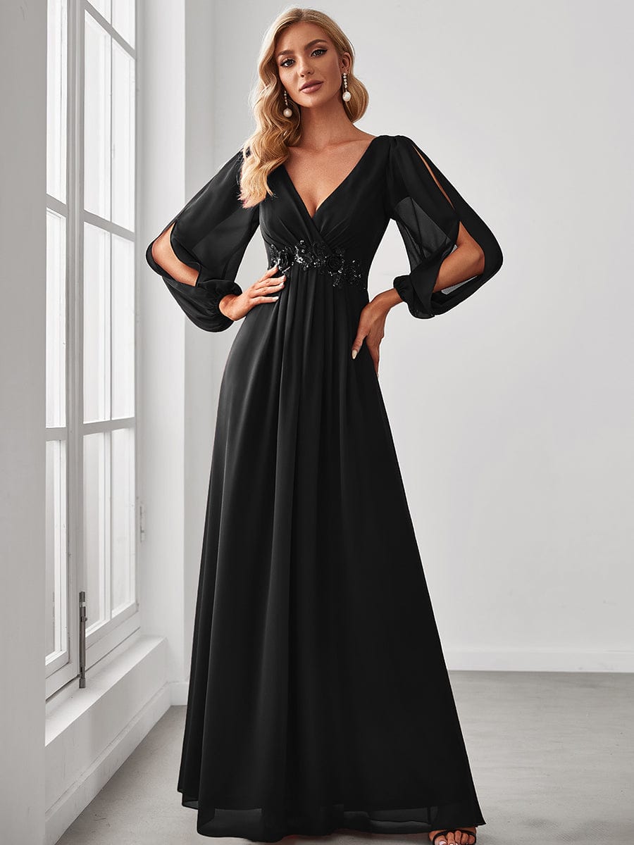 Ever-Pretty Long Sleeves Bodycon V-Neck Lace Top Choir Dress with Chiffon