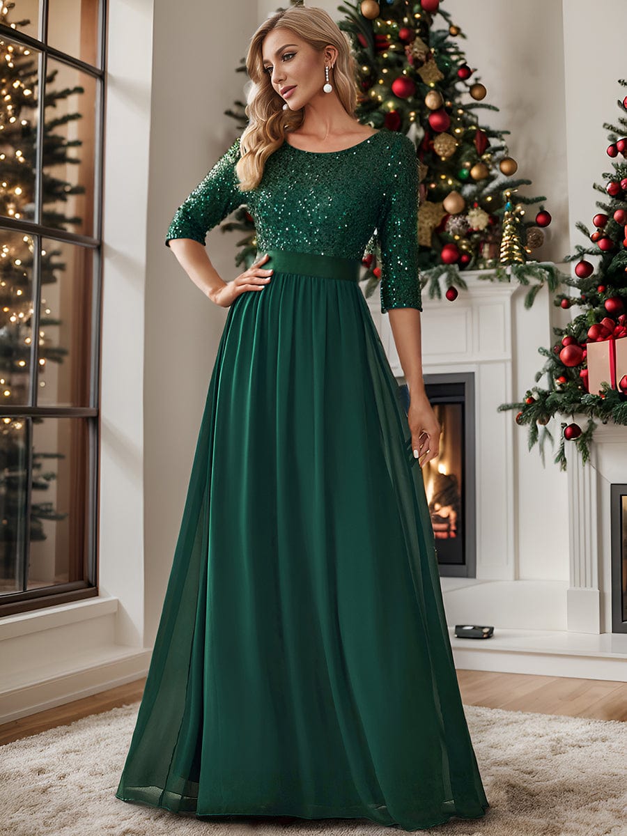 Elegant Long Sleeves Sequin Evening Dress For Women - Ever-pretty Us