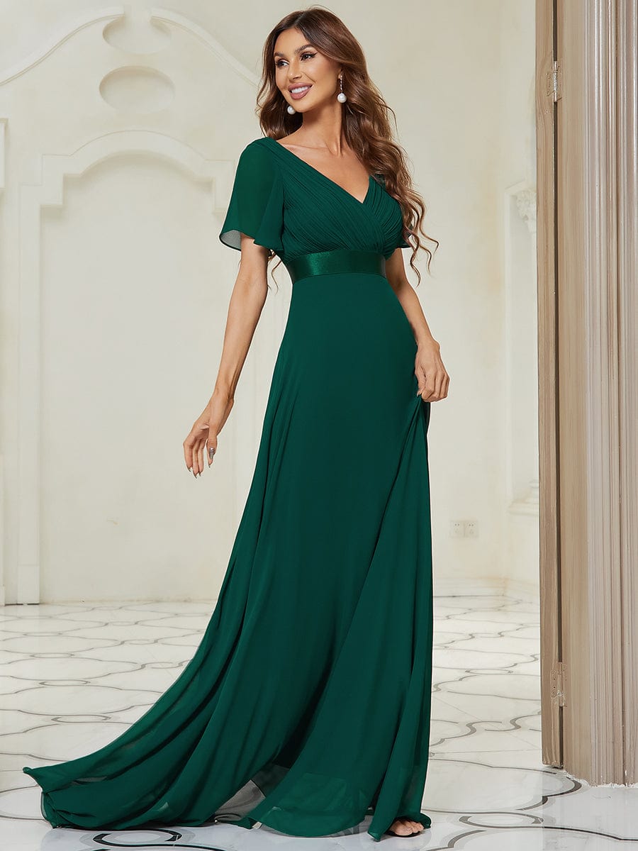 Double V Neck Long Empire Waist Chiffon Bridesmaid Dress - Ever