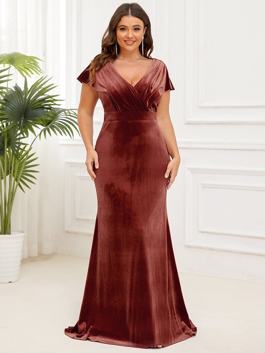 Plus Size Velvet Wedding Guest Dress with V-Neck and Flutter Sleeves -  Ever-Pretty US