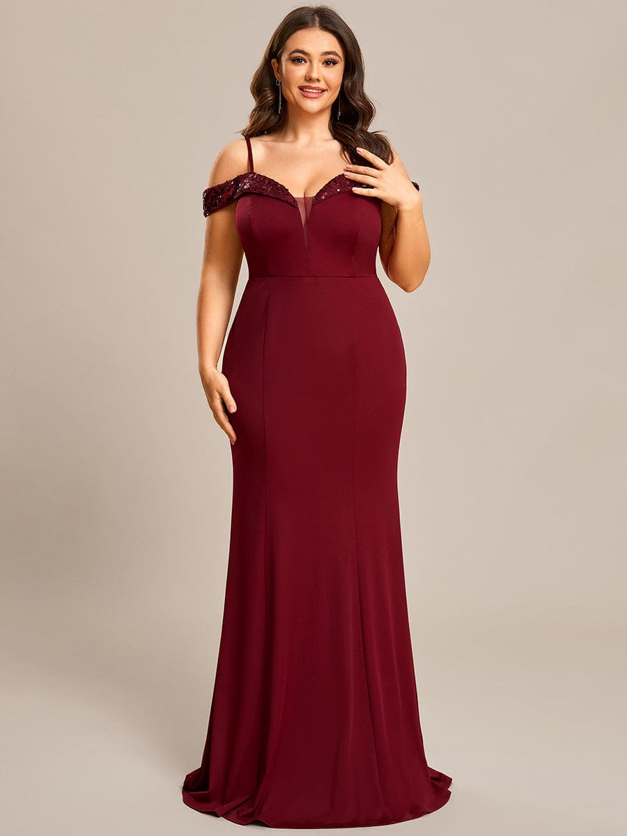 Plus Size Deep V Neck Sequin Evening Dress With Spaghetti Straps Ever Pretty Us 9049