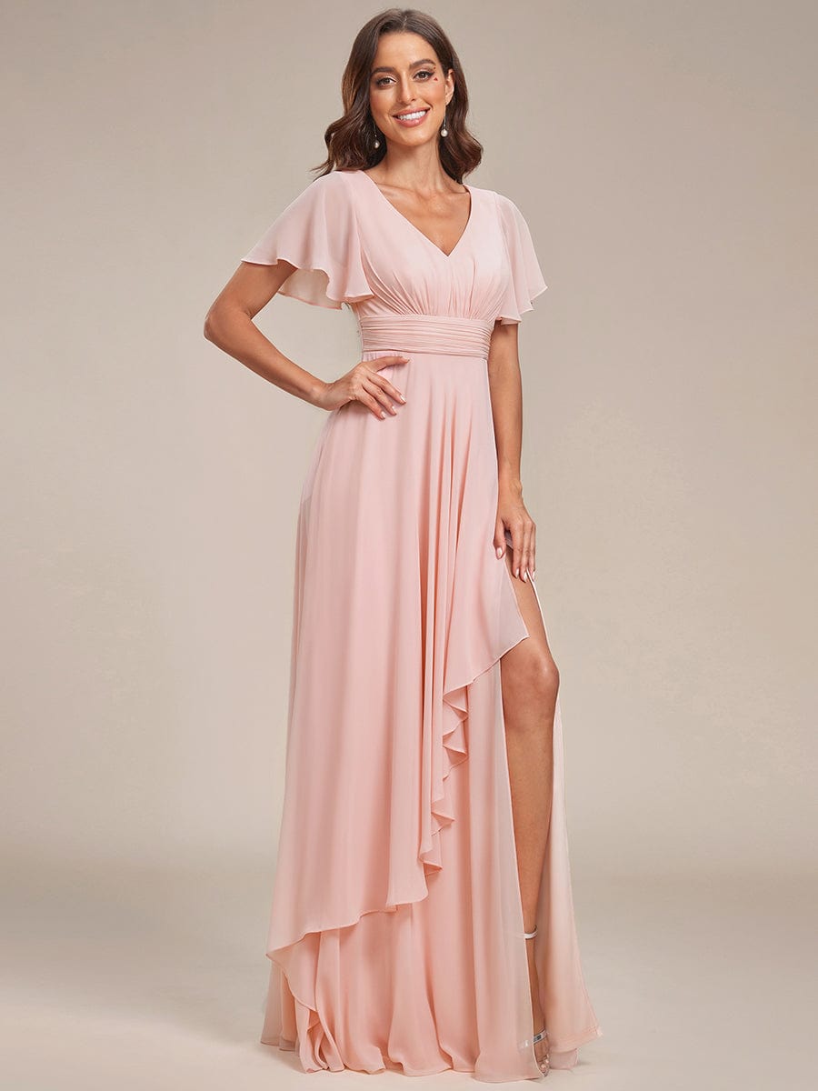 2024 Elegant High Split Pleated Ruffles Sleeve Evening Dress - Ever-Pretty  US