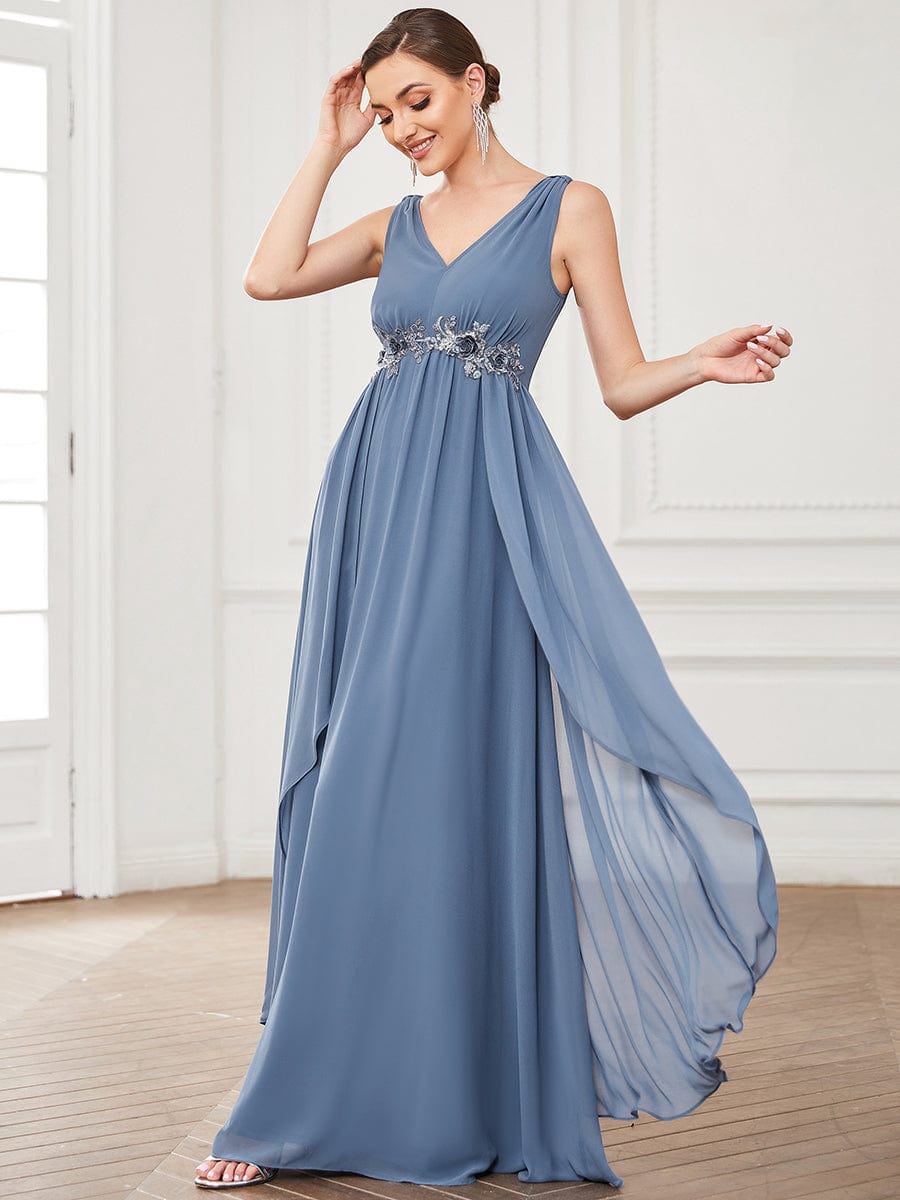 2024 Plus Size Sleeveless Chiffon Formal Evening Dress With Floral Applique  - Ever-Pretty US