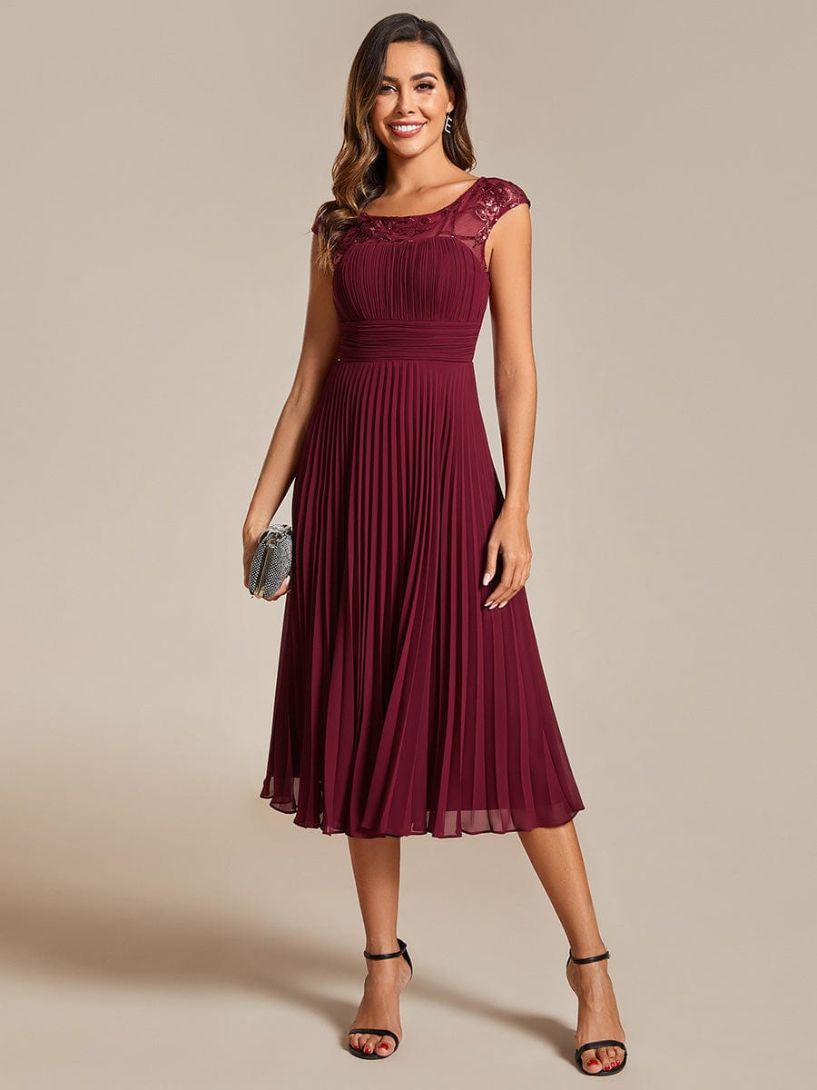 Burgundy Cap Sleeves Chiffon Bridesmaid Dress