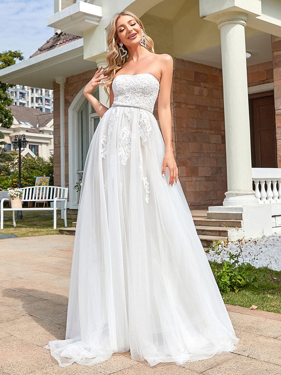 Charming Lace and Tulle A-Line Wedding Dress with Shoulder Straps