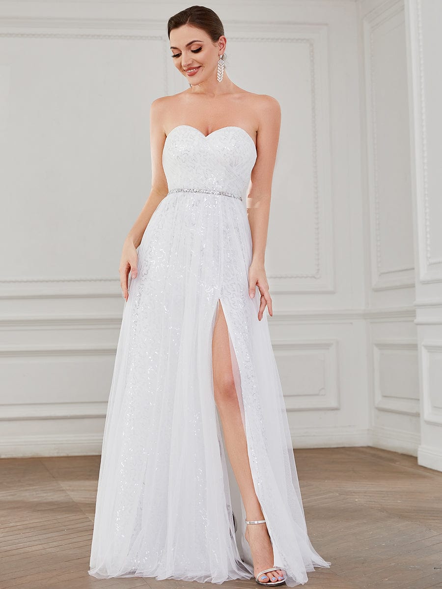 Swirl Lace Strapless Wedding Dress with Corset Back - LaceMarry