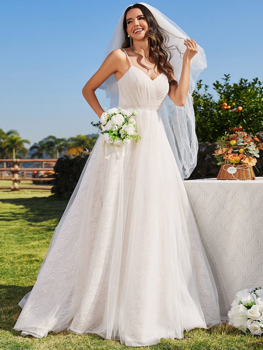 Custom Size Shop Sleeveless A Line Lace Wedding Dress with Tulle