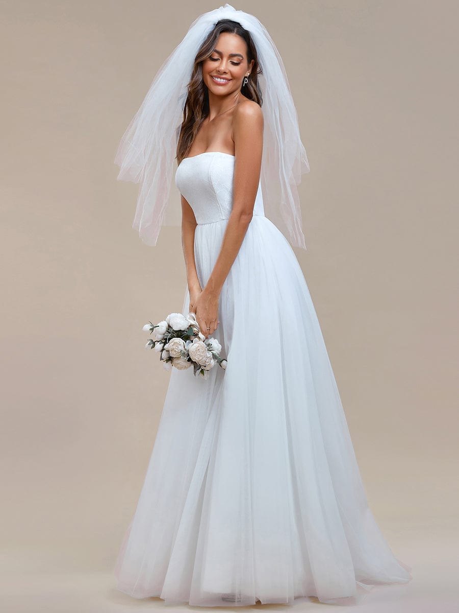 Strapless A-Line Back-laced Adjustable Tulle Wedding Dress with Lace Bodice  - Ever-Pretty US