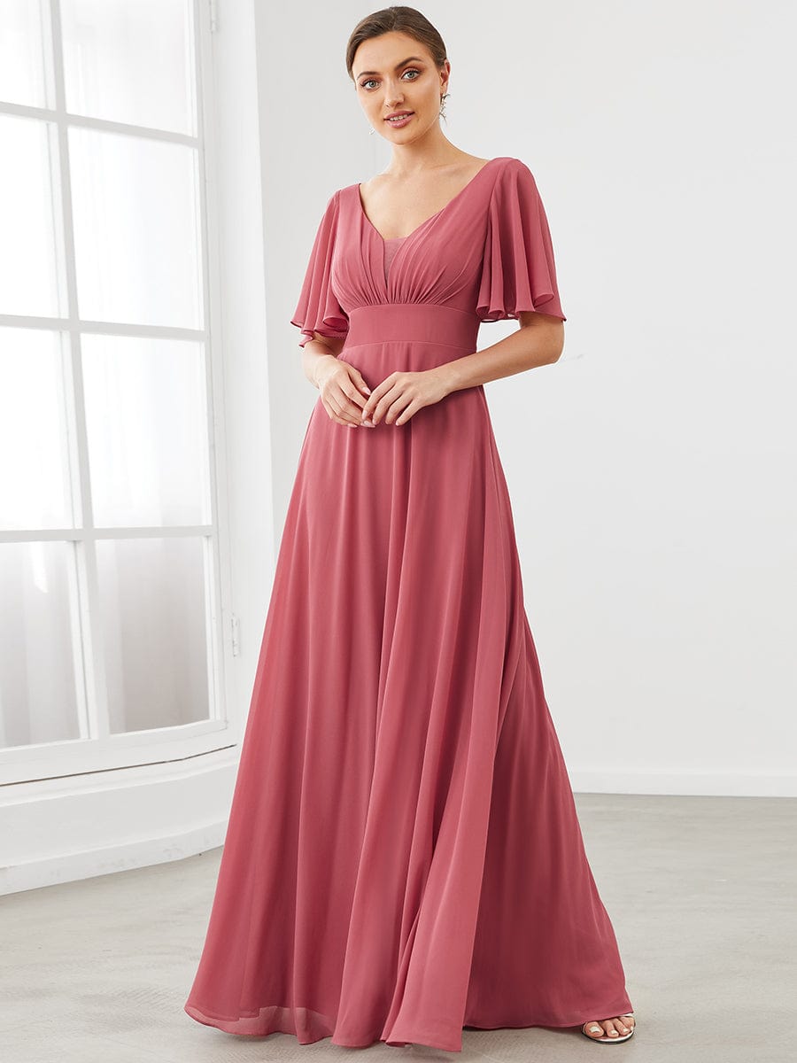 Flutter Sleeve V-Neck Chiffon Mother of the Bride Dress - Ever-Pretty US