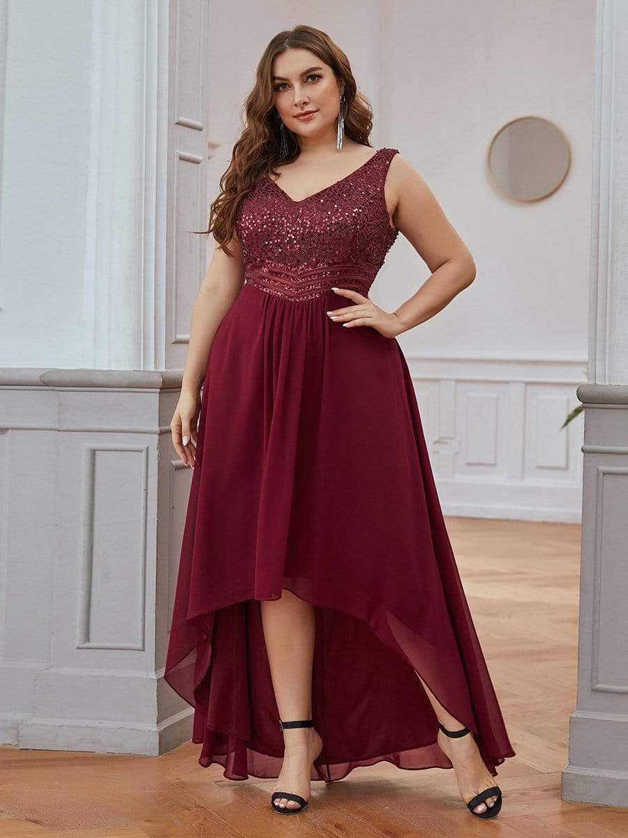 Stylish Plus Size Chiffon Formal Evening Dresses with Long Lantern Sleeves, Ever-Pretty US