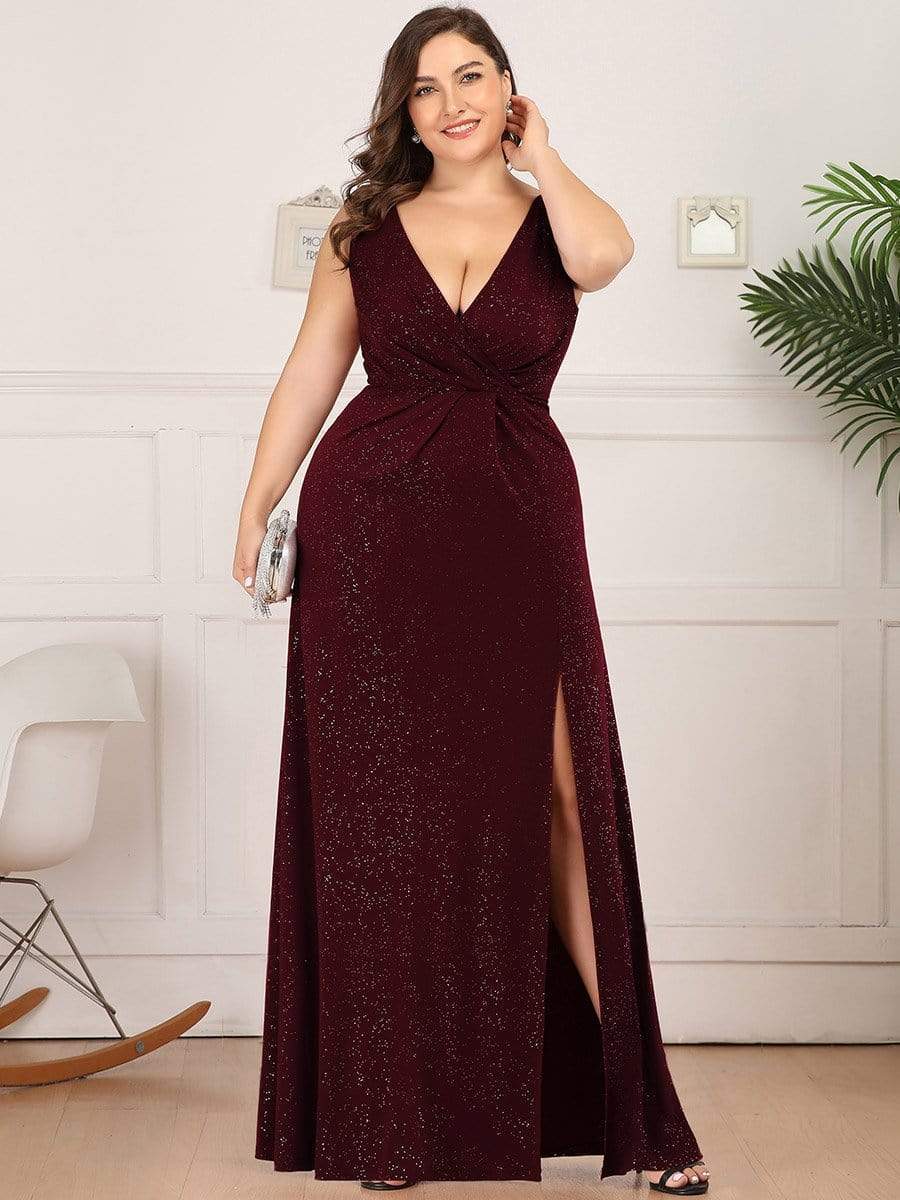 V neck side 2024 split maxi dress