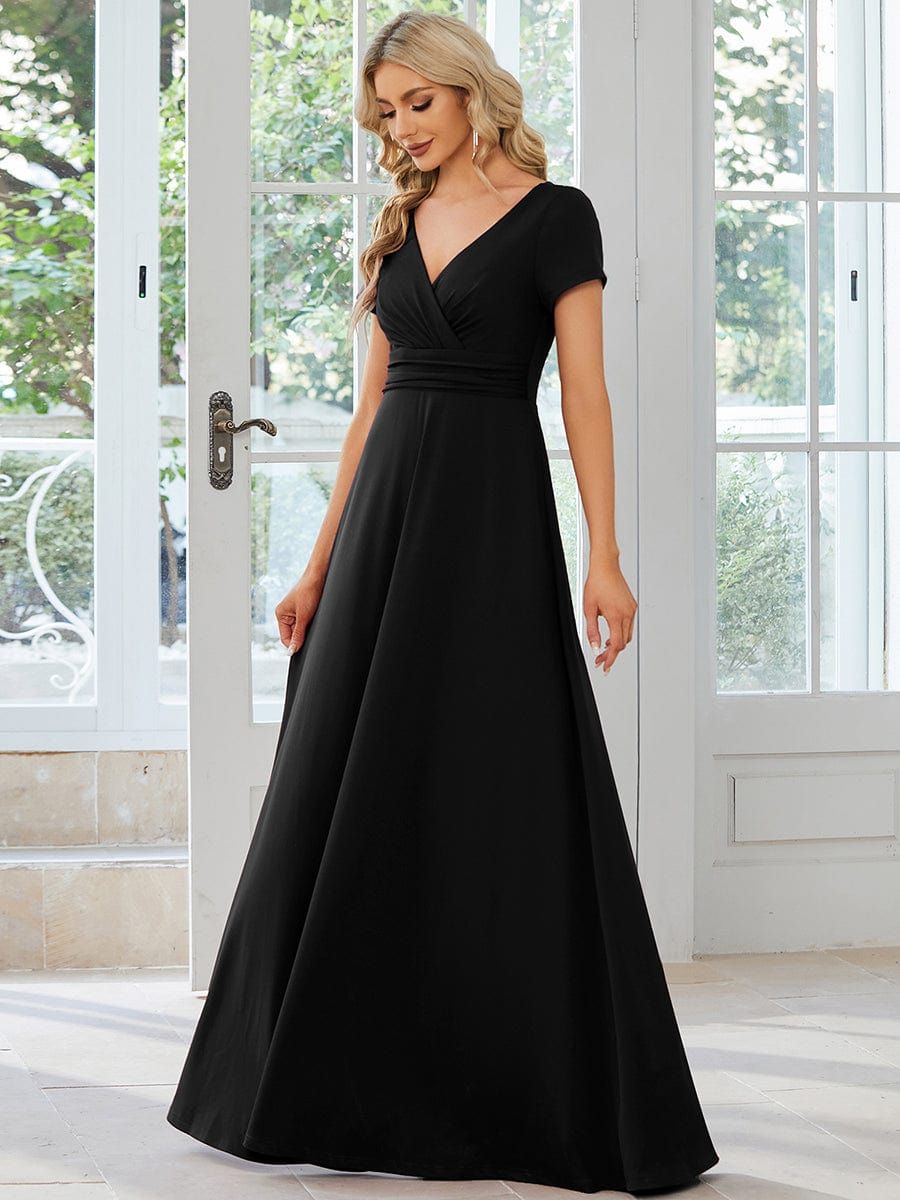 Wedding dress or a Bridesmaid dress with pleats simple and sexy v neck –