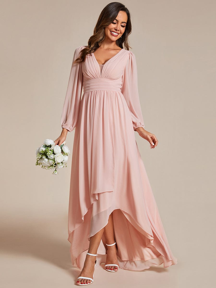 Blush pink long sleeve clearance bridesmaid dresses