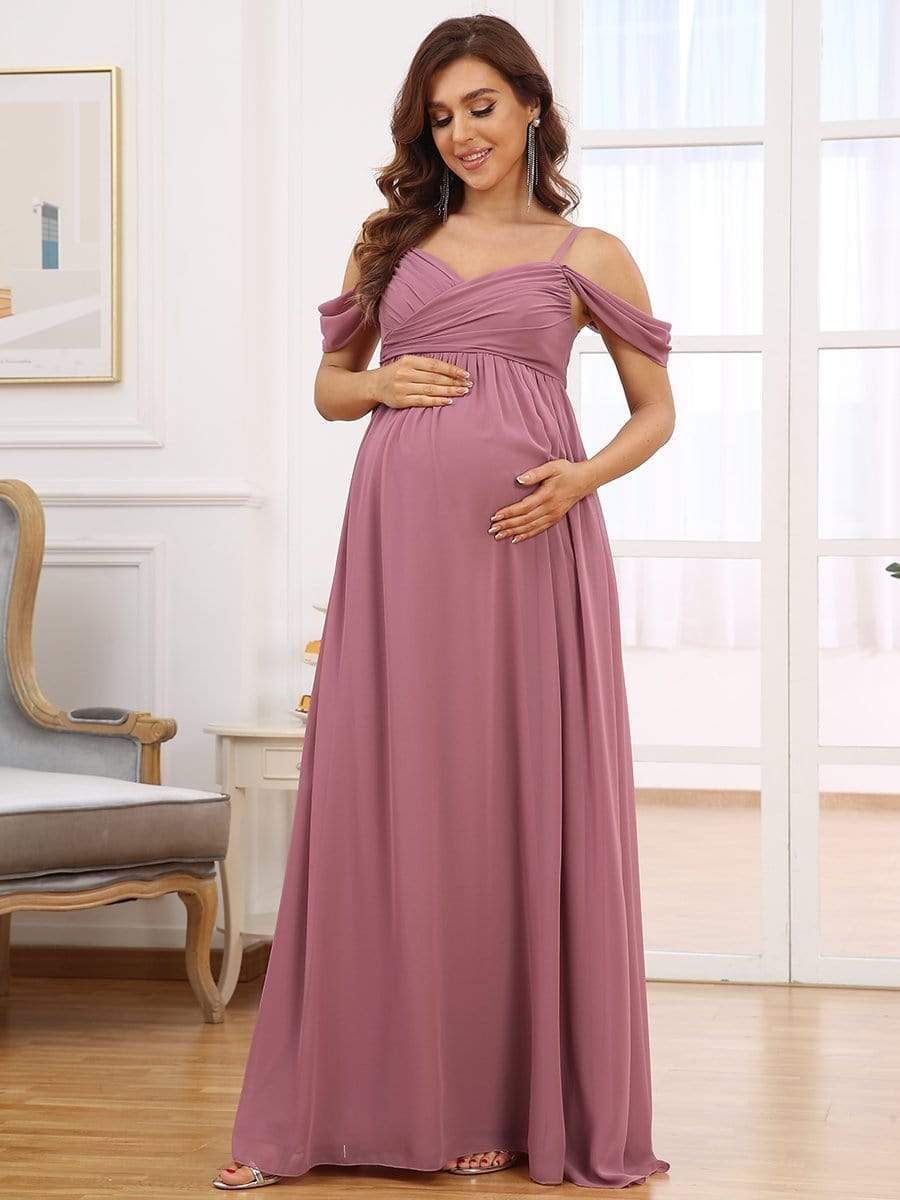 Pink Off The Shoulder Maternity Dresses Maxi