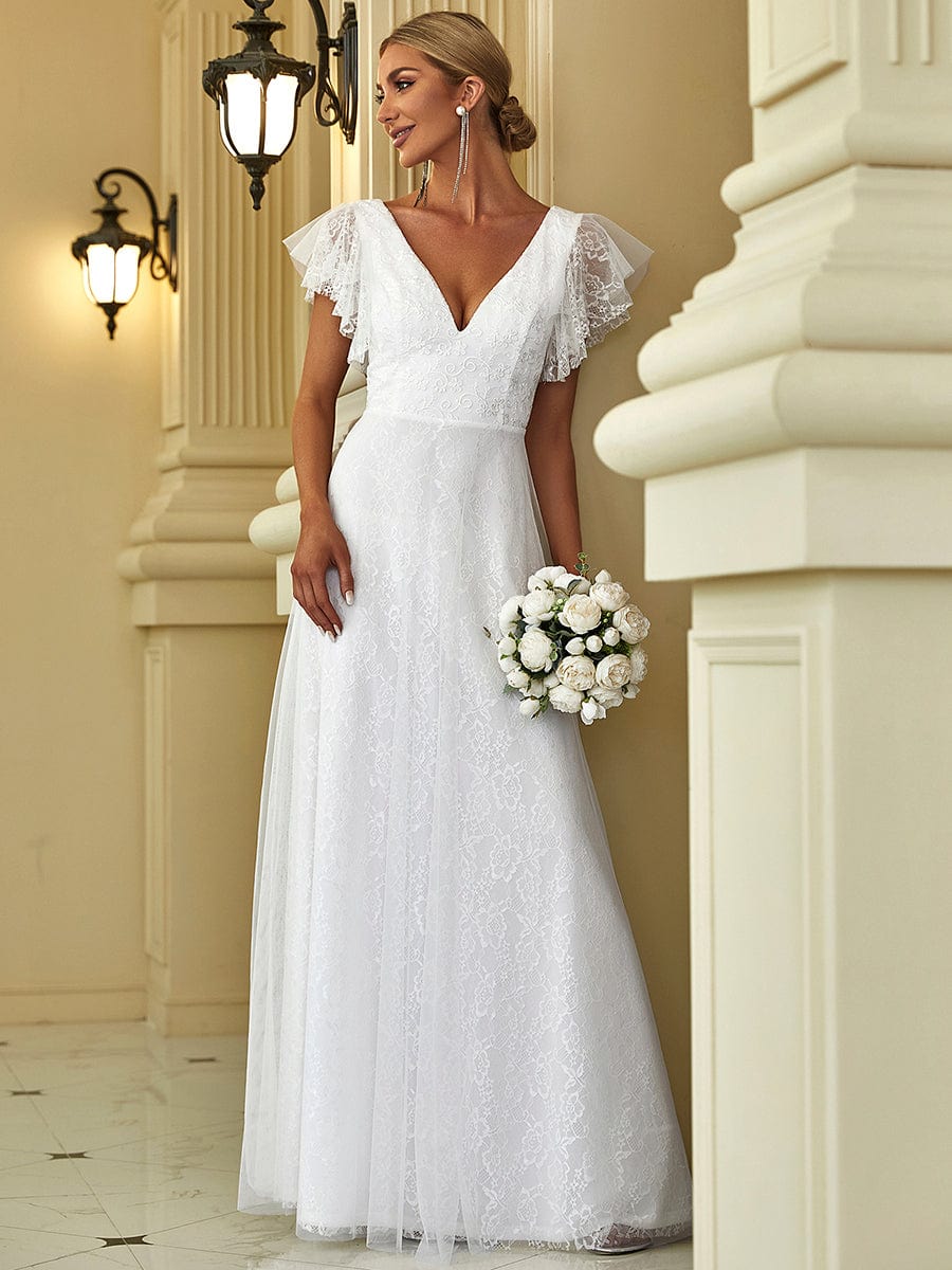 Minimalist White Wedding Dresses with Plunging Neckline