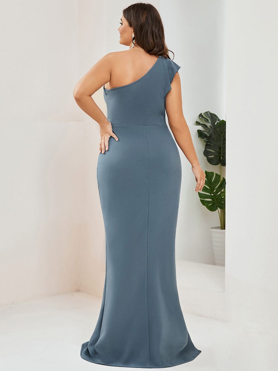 Ruffled One Shoulder Bodycon High Slit Formal Dress #color_Denim Blue