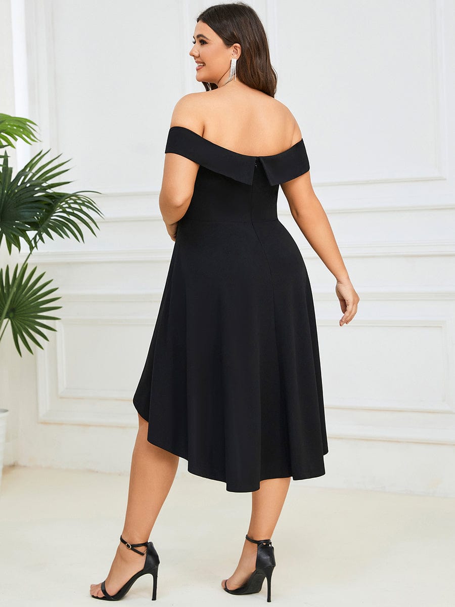 Chic Off Shoulder Midi Length A-Line Formal Dress #color_Black