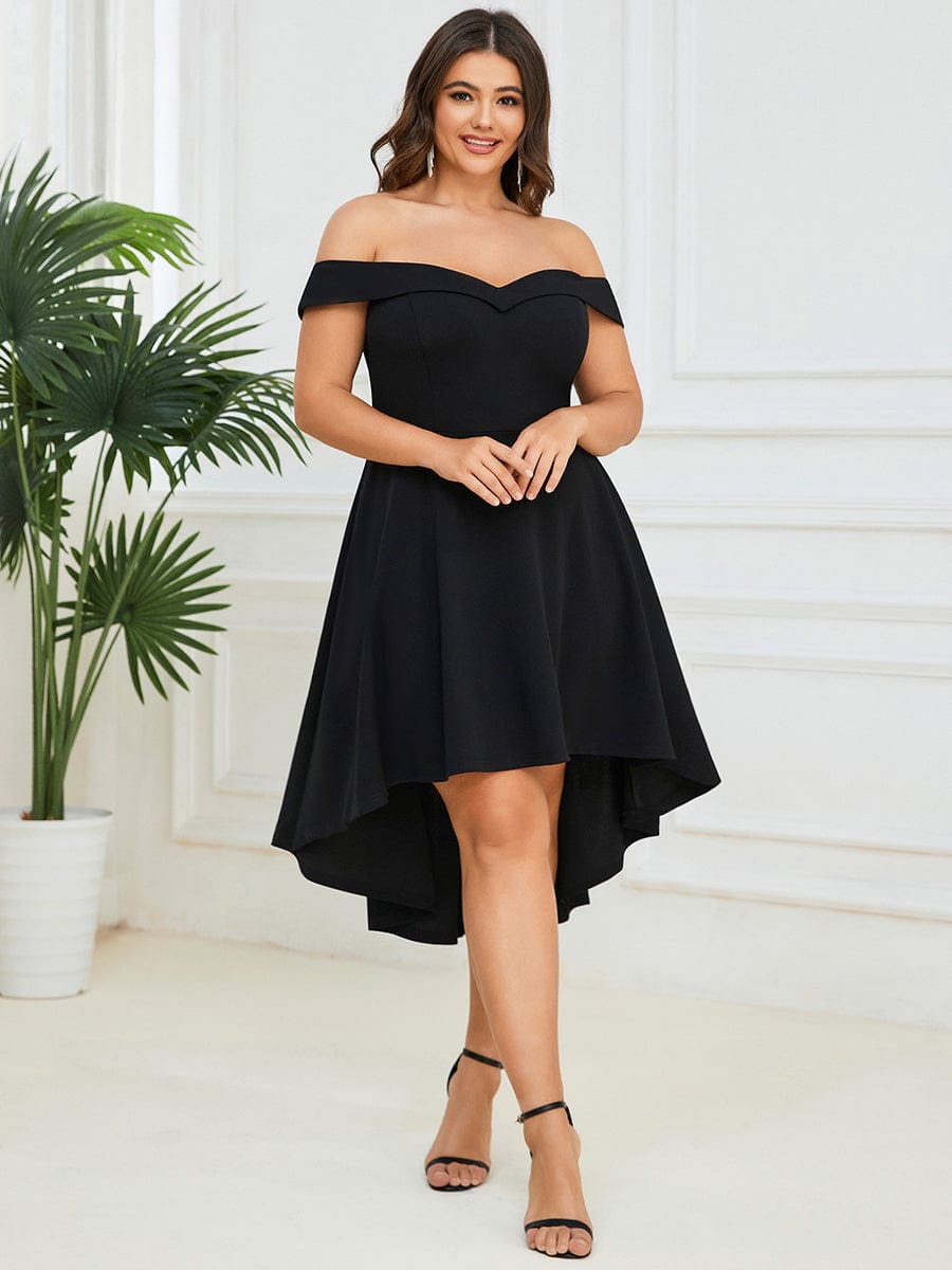 Chic Off Shoulder Midi Length A-Line Formal Dress #color_Black