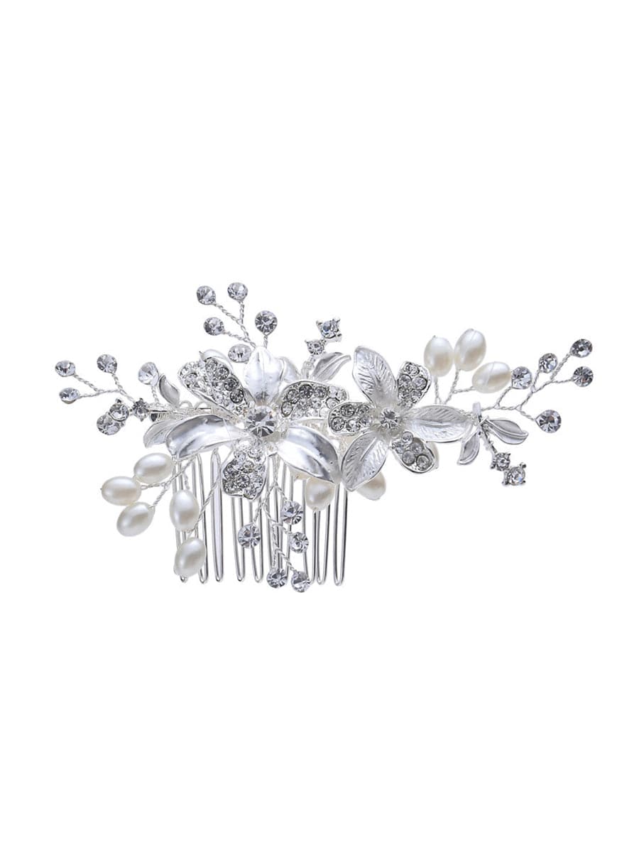 Elegant Handmade Hair Accessories Pearl Rhinestone Hair Comb #color_White