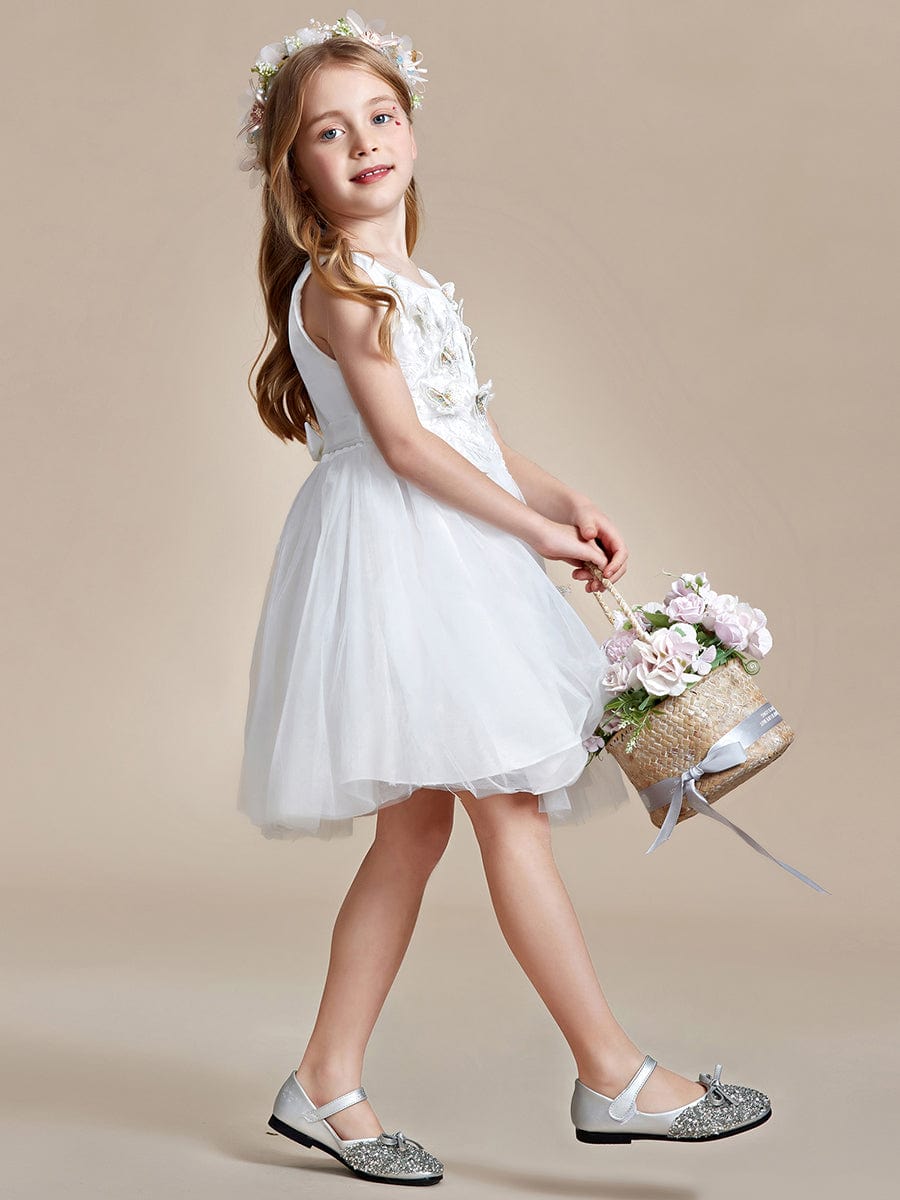 Butterfly Embroidered Sleeveless Tulle Flower Girl Dress #color_White