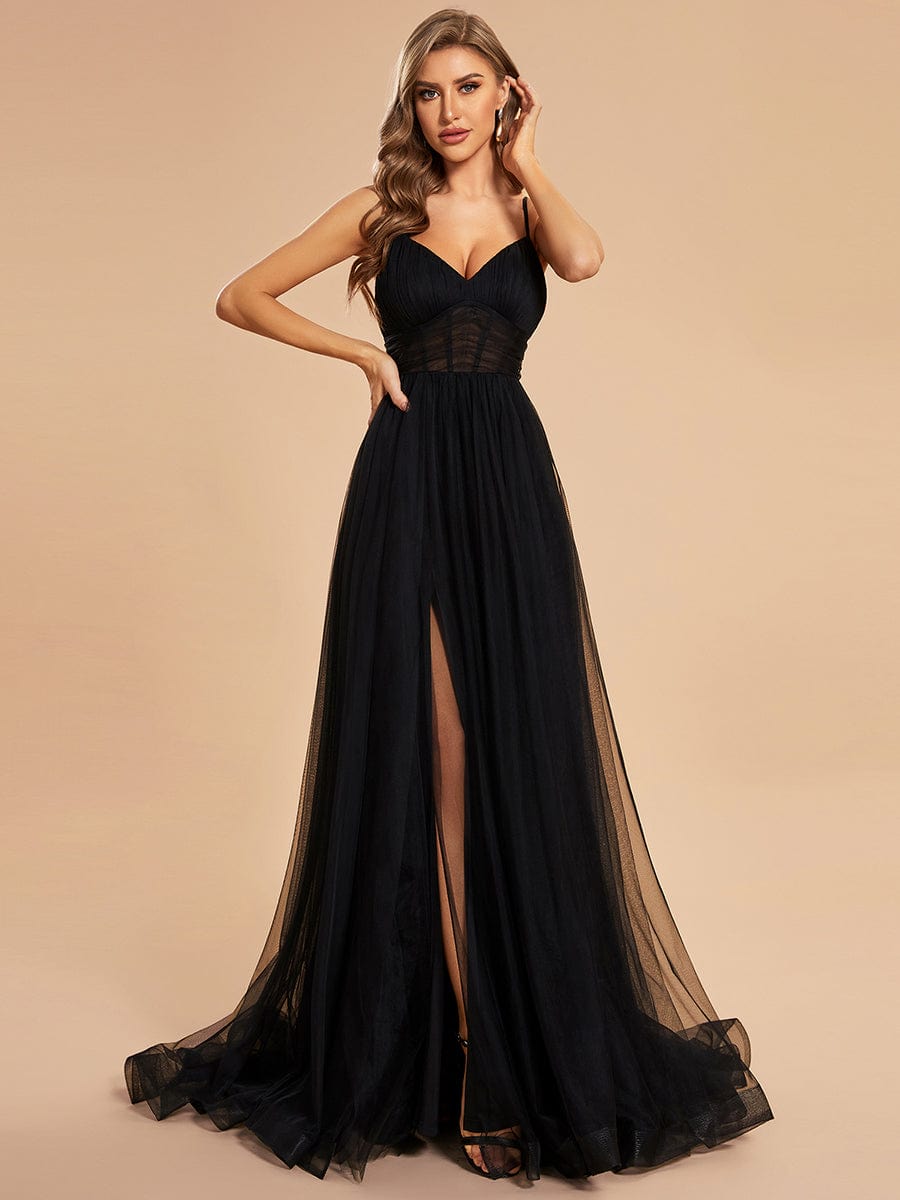 Custom Size Flowy Tulle Spaghetti Strap V-Neck Formal Evening Dress -  Ever-Pretty US