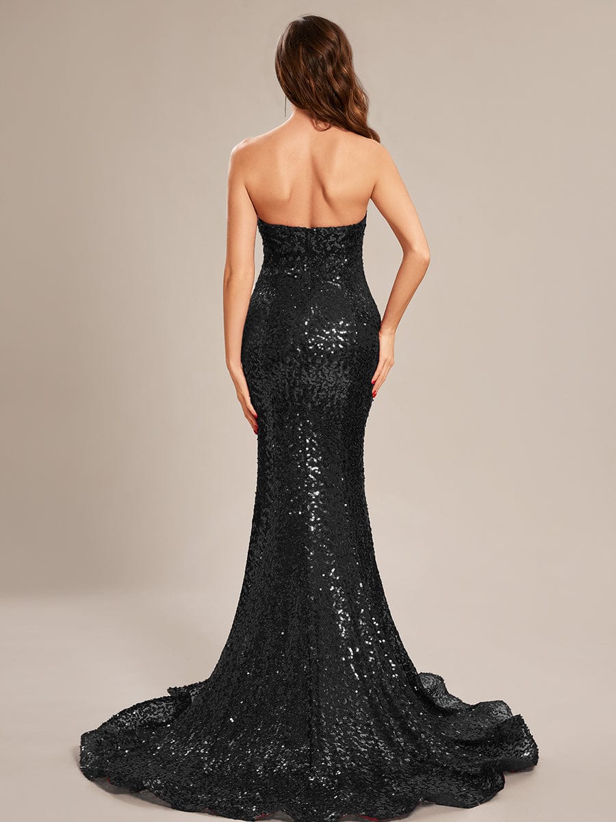 Custom Size Strapless Sweetheart Long Bodycon Sequin Prom Dress #color_Black