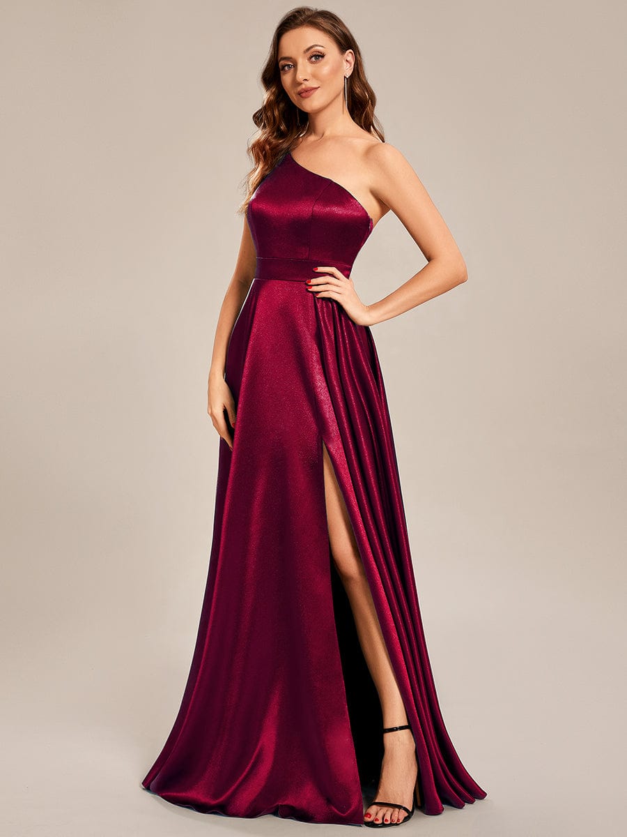 Custom Size One Shoulder Long Empire Waist Satin Prom Dress - Ever-Pretty US