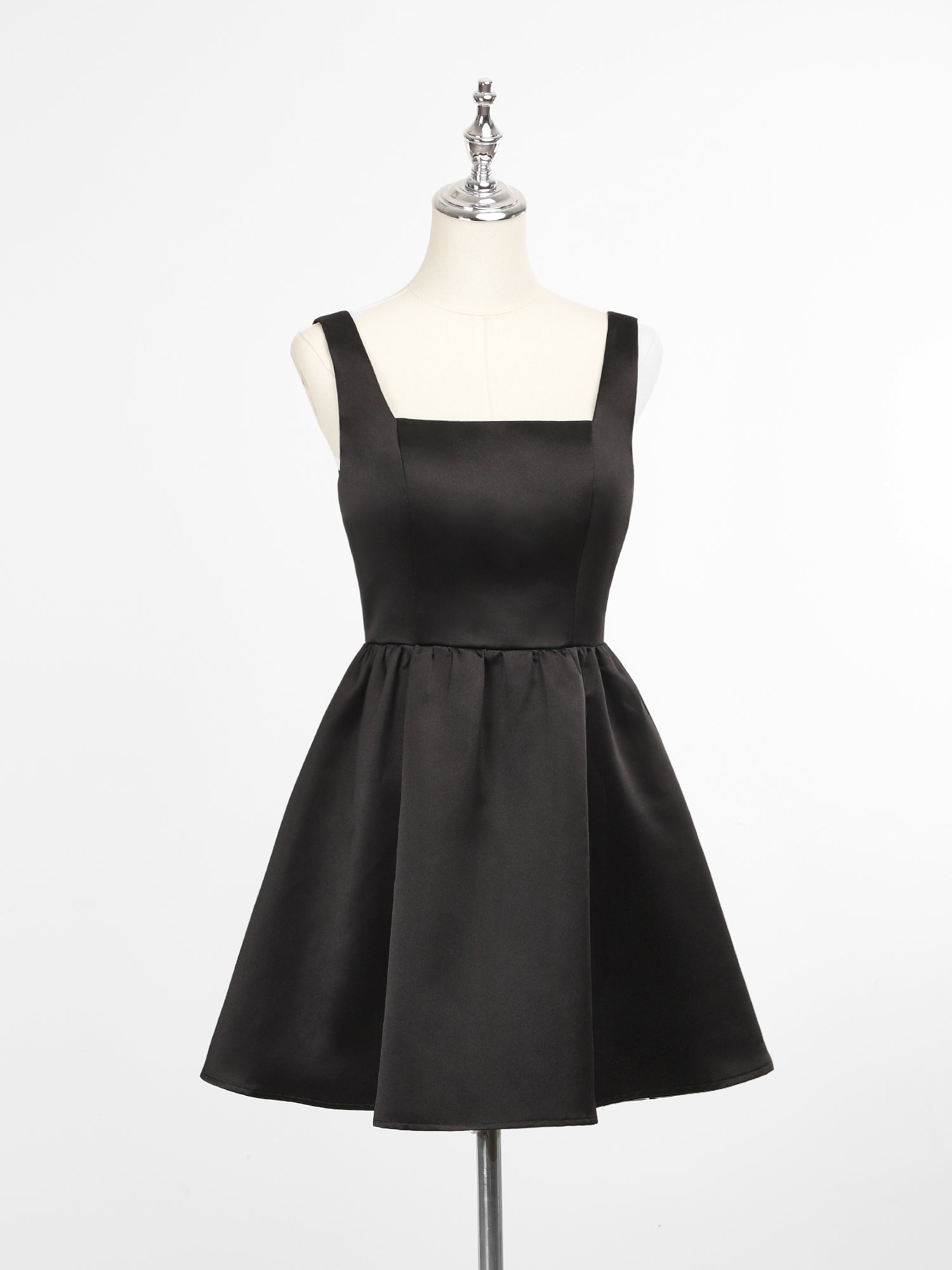 Chic Square Neck Open Back A-line Satin Homecoming Dress #color_Black