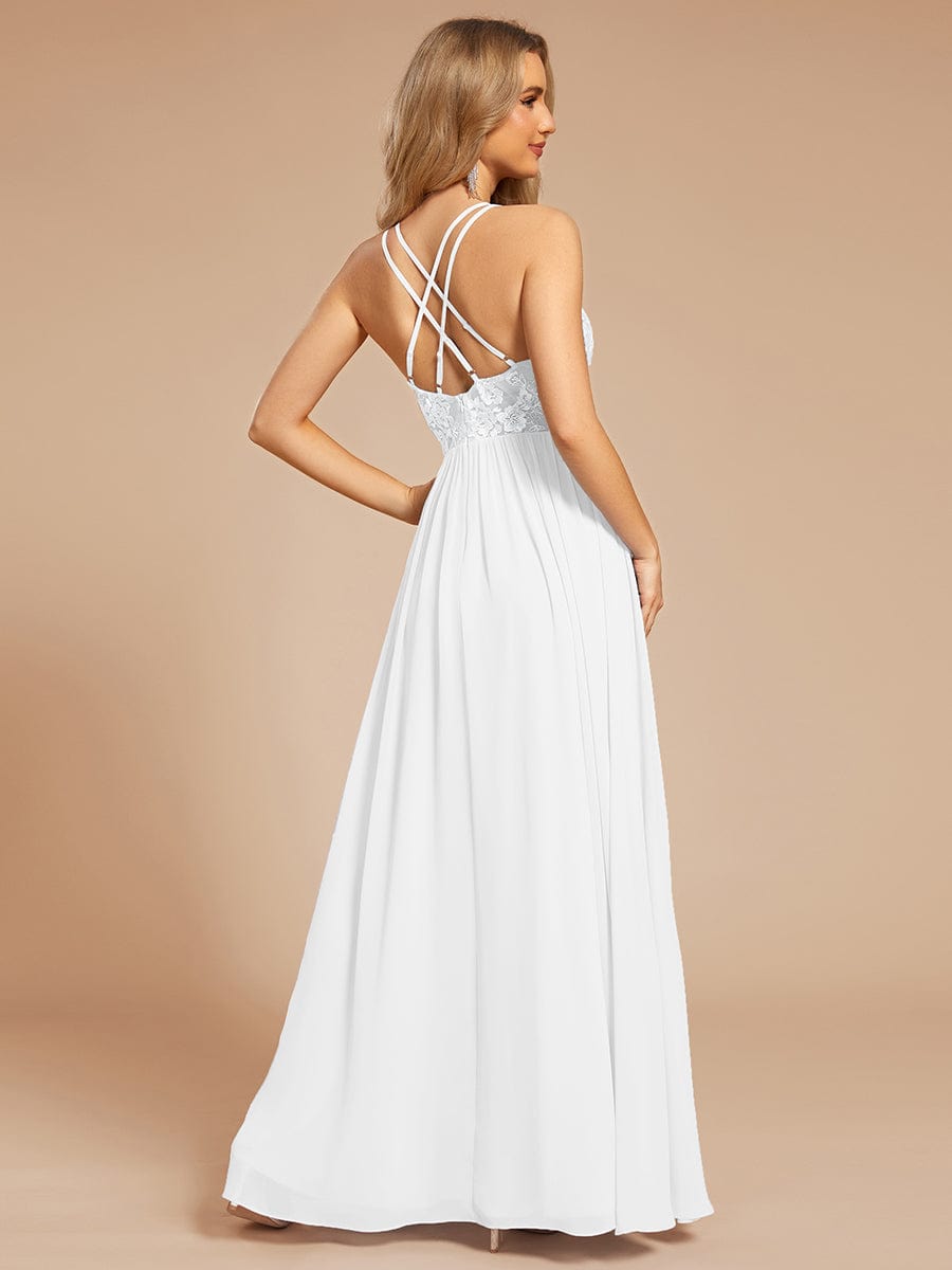 Custom Size A-line appliqued V-neck maxi lace prom dress with adjustable straps #color_White