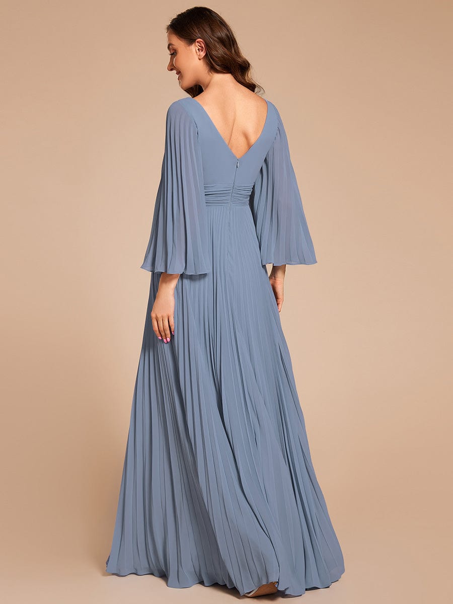 Custom Size Deep V-neck A-line Ruffles Sleeves Floor Length Chiffon Evening Dress #color_Slate Blue