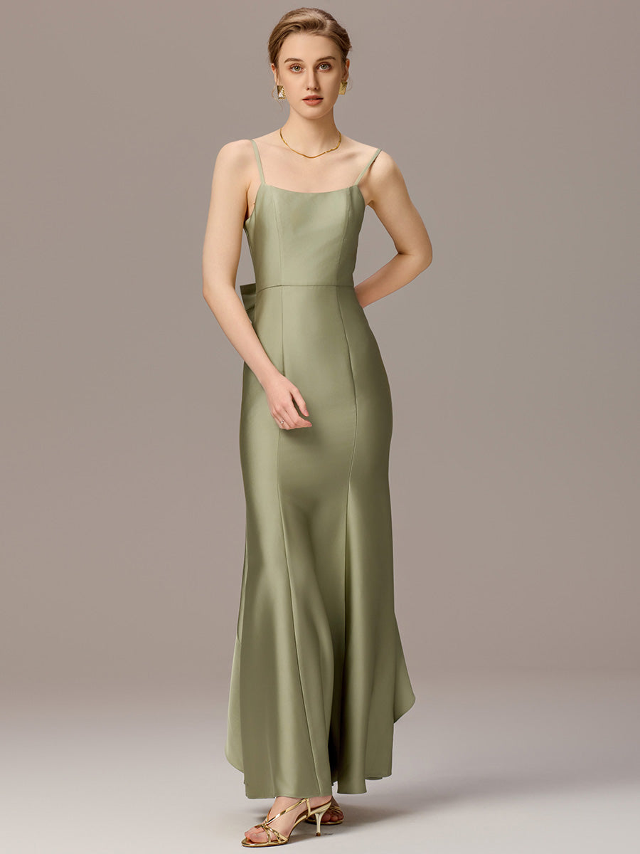 Mermaid Bow Stretch Satin Maxi Bridesmaid Dress #color_Sage Green