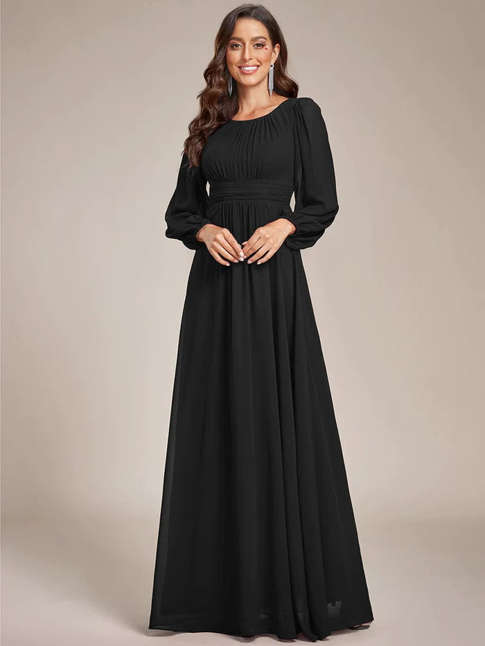 Chiffon High Empire Waist Puff Sleeve Mother Dress