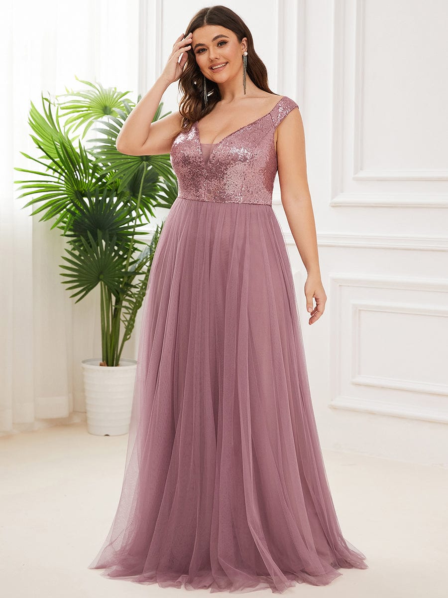 A-line Sequin Off the Shoulder Maxi Tulle Evening Dress #color_Purple Orchid