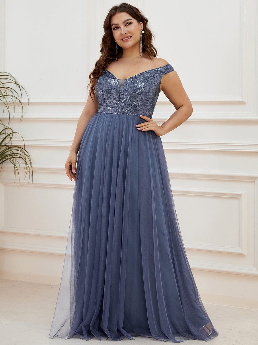 Plus Size Long Sequin Special Occasion Dresses #color_Dusty Navy