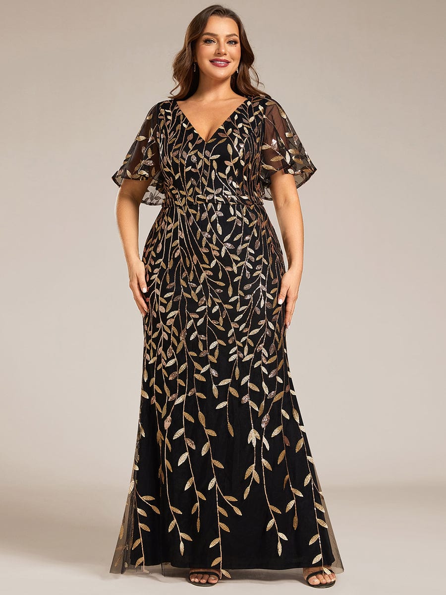 Black and gold gowns plus size best sale