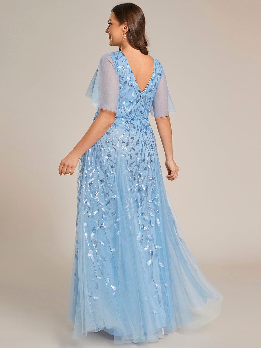 Plus Size Floor Length Formal Evening Gowns for Weddings #color_Sky Blue