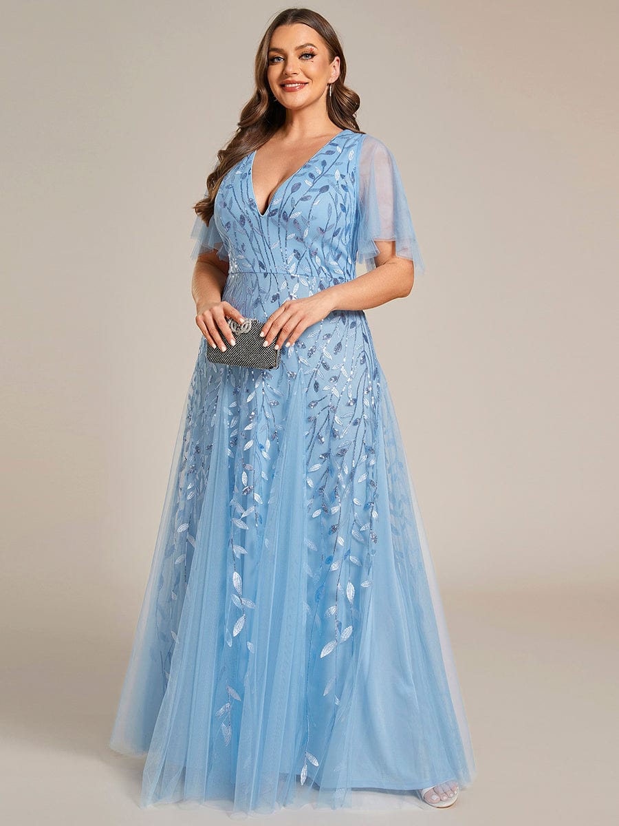 Plus Size Floor Length Formal Evening Gowns for Weddings #color_Sky Blue