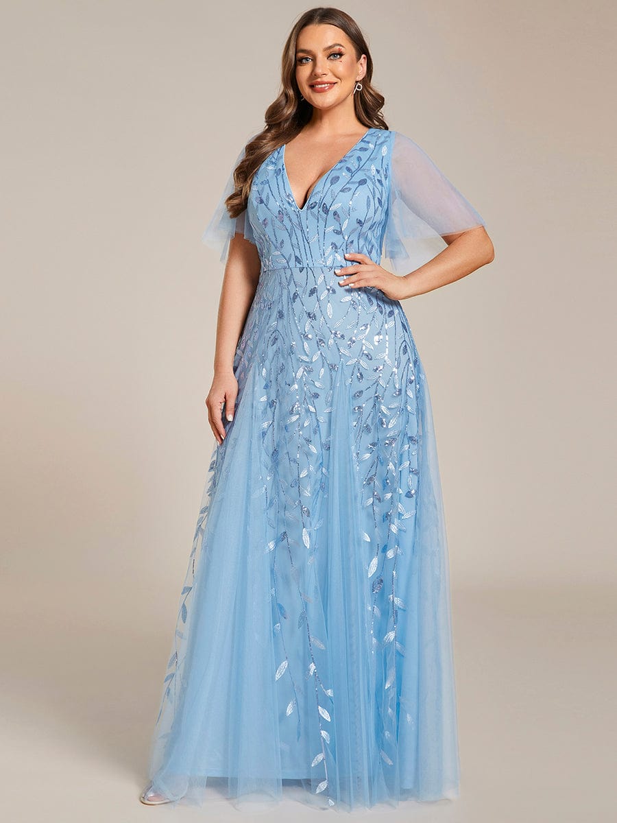 Plus Size Floor Length Formal Evening Gowns for Weddings #color_Sky Blue