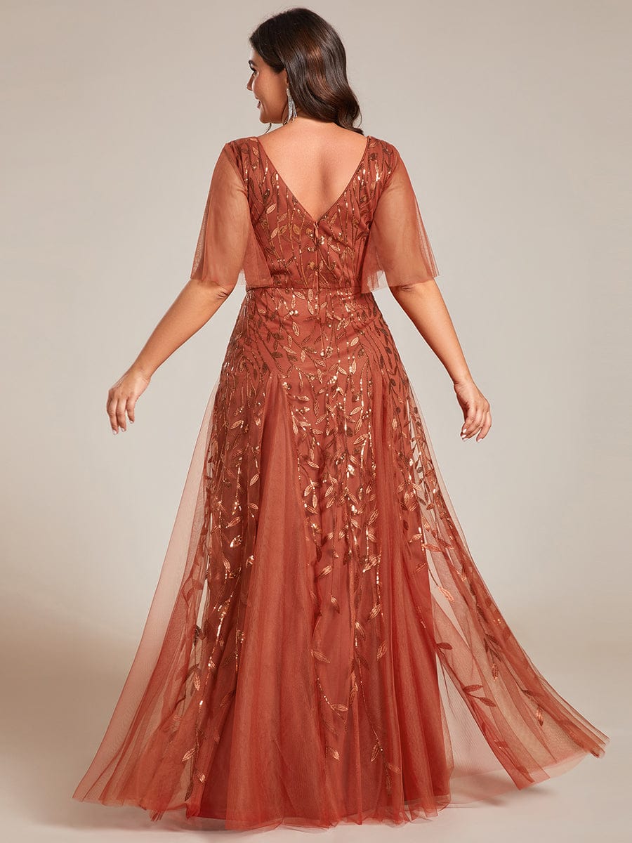 Plus Size Floor Length Formal Evening Gowns for Weddings #color_Burnt Orange