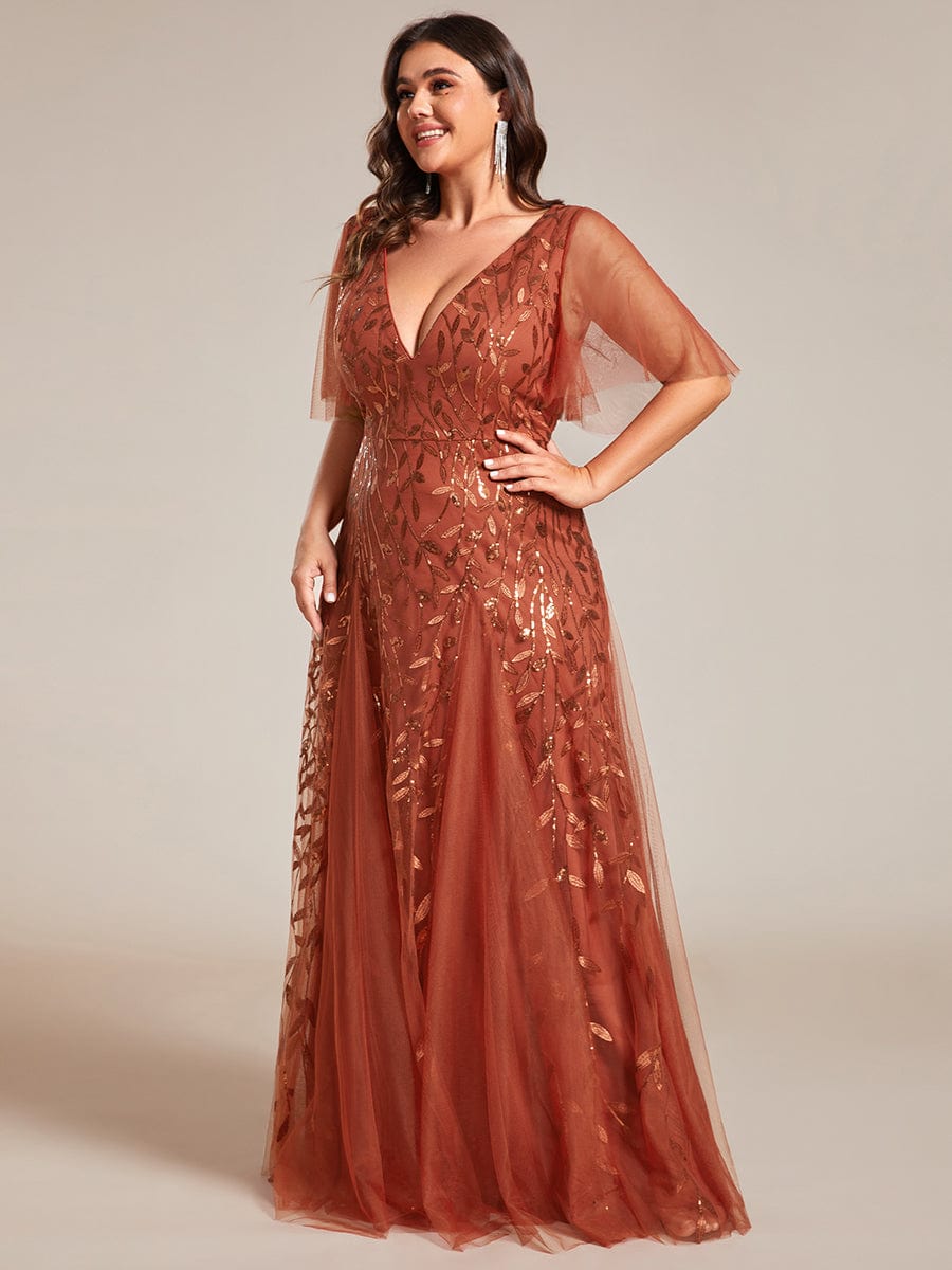 Plus Size Floor Length Formal Evening Gowns for Weddings #color_Burnt Orange