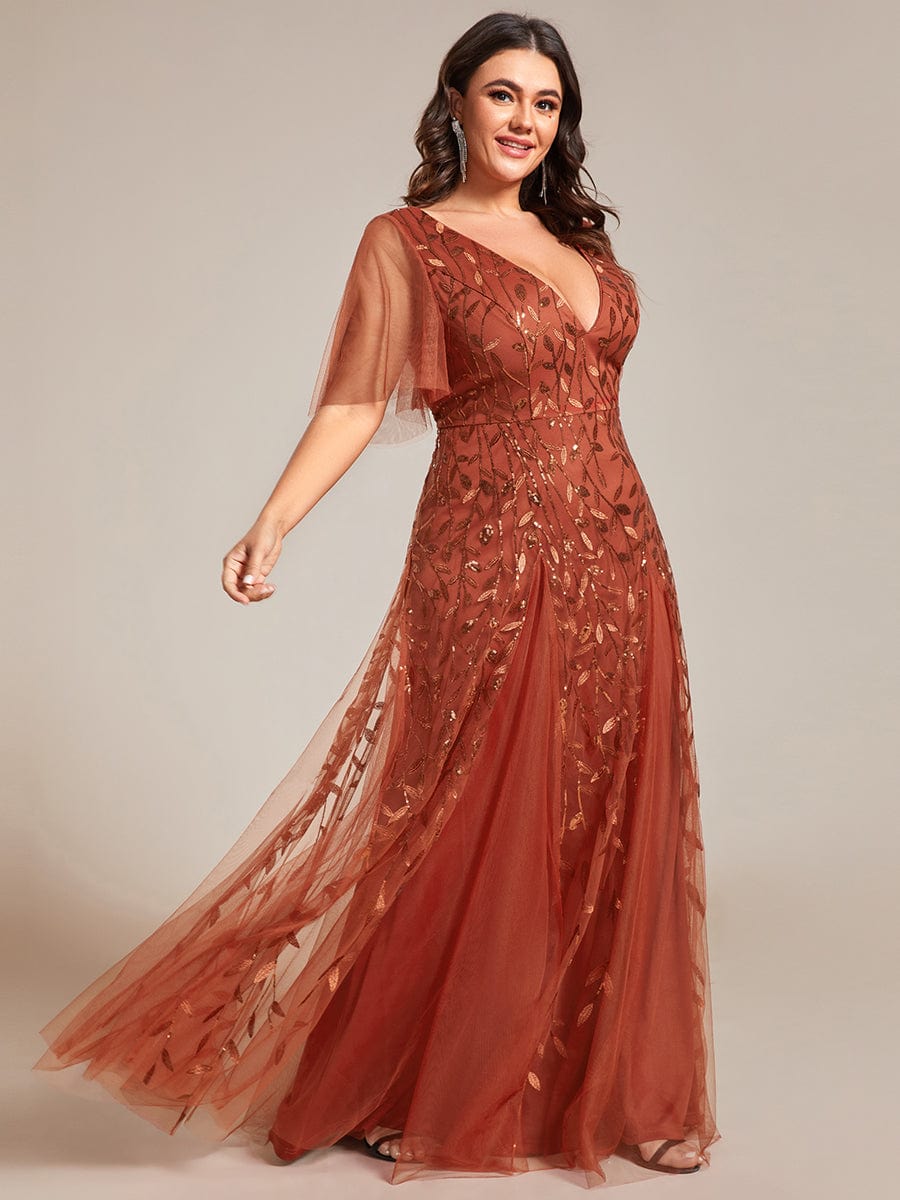 Plus Size Floor Length Formal Evening Gowns for Weddings #color_Burnt Orange