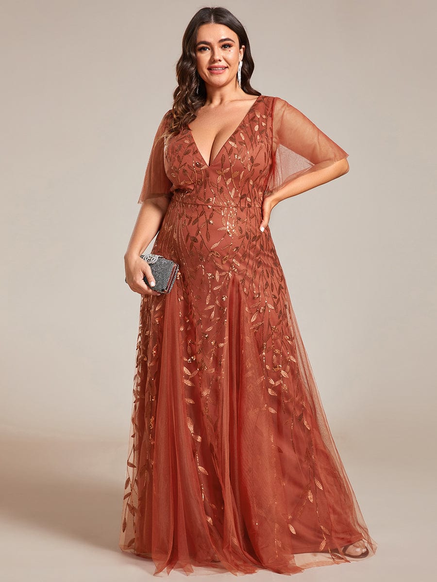 Plus Size Floor Length Formal Evening Gowns for Weddings #color_Burnt Orange