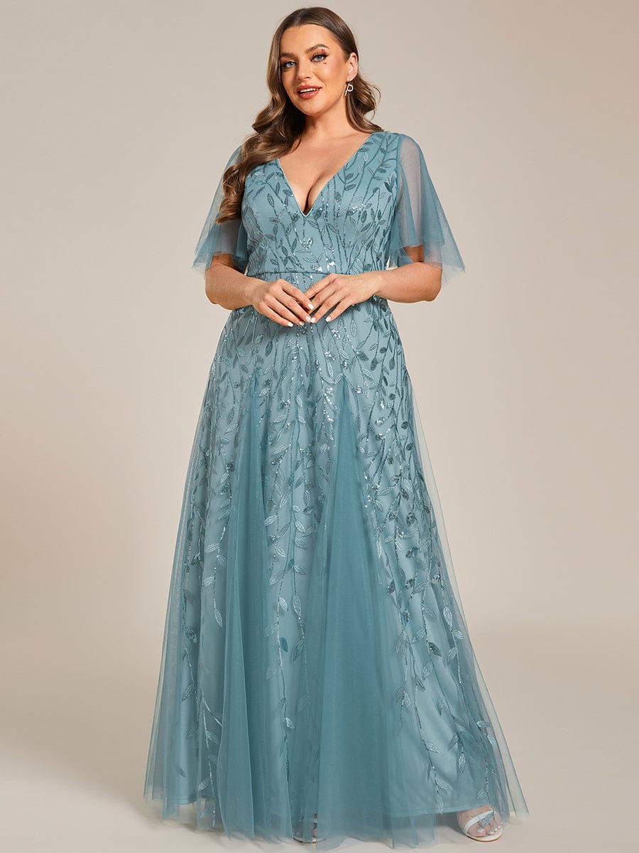 Plus Size Floor Length Formal Evening Gowns for Weddings #color_Dusty Blue