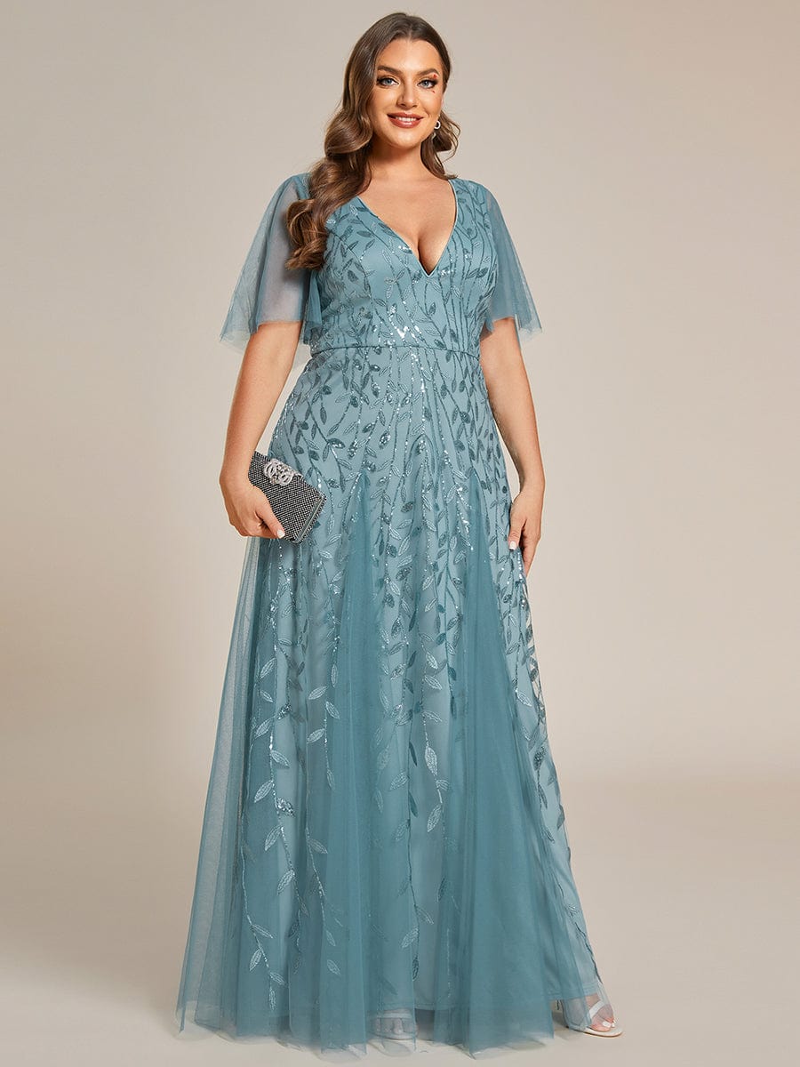 Plus Size Floor Length Formal Evening Gowns for Weddings #color_Dusty Blue