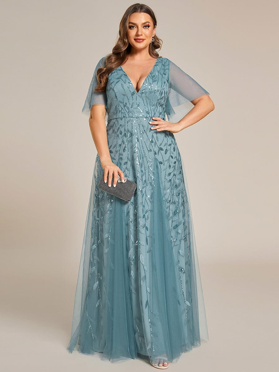 Plus Size Floor Length Formal Evening Gowns for Weddings #color_Dusty Blue