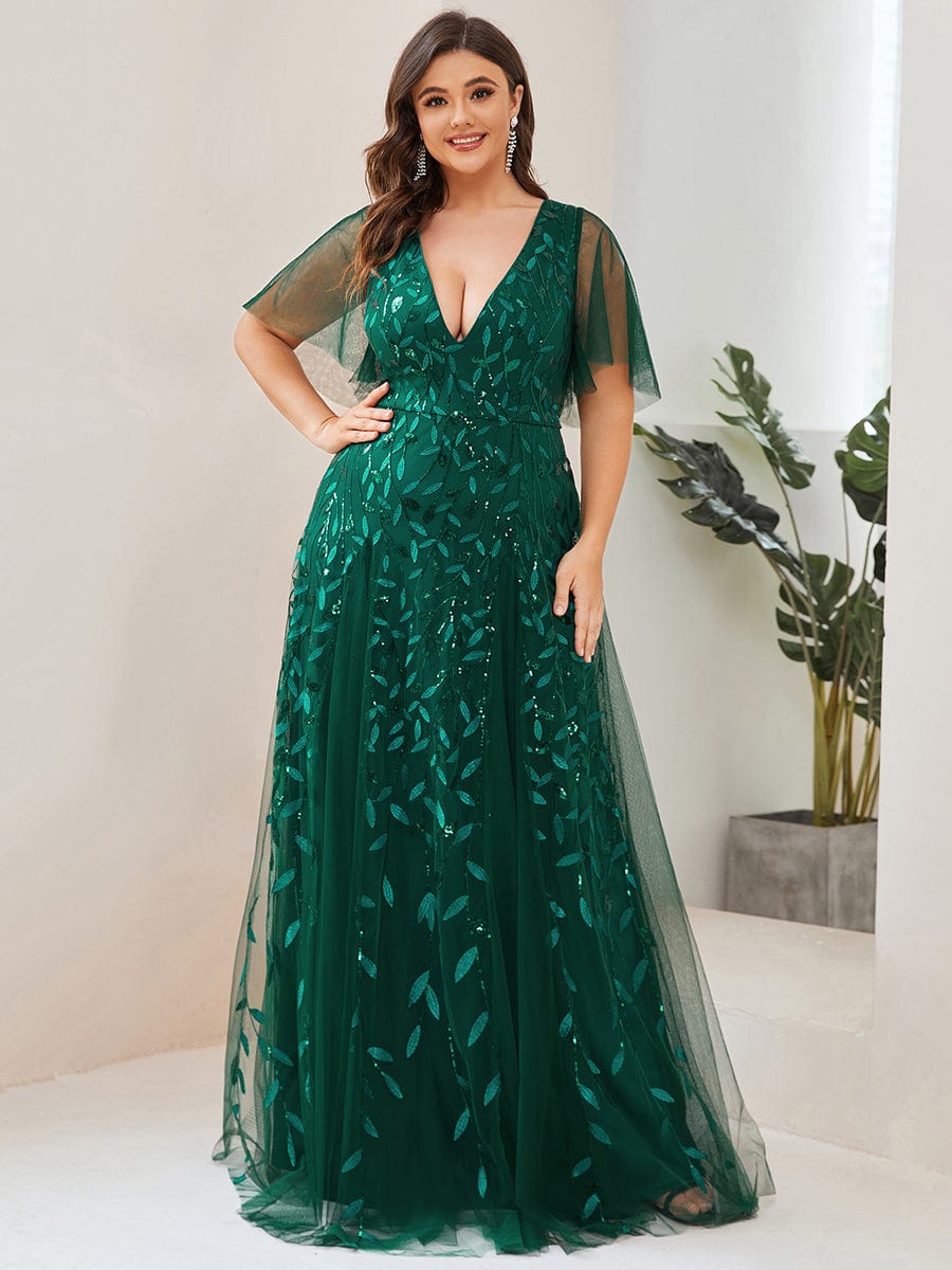 Plus Size Floor Length Formal Evening Gowns for Weddings #color_Dark Green 