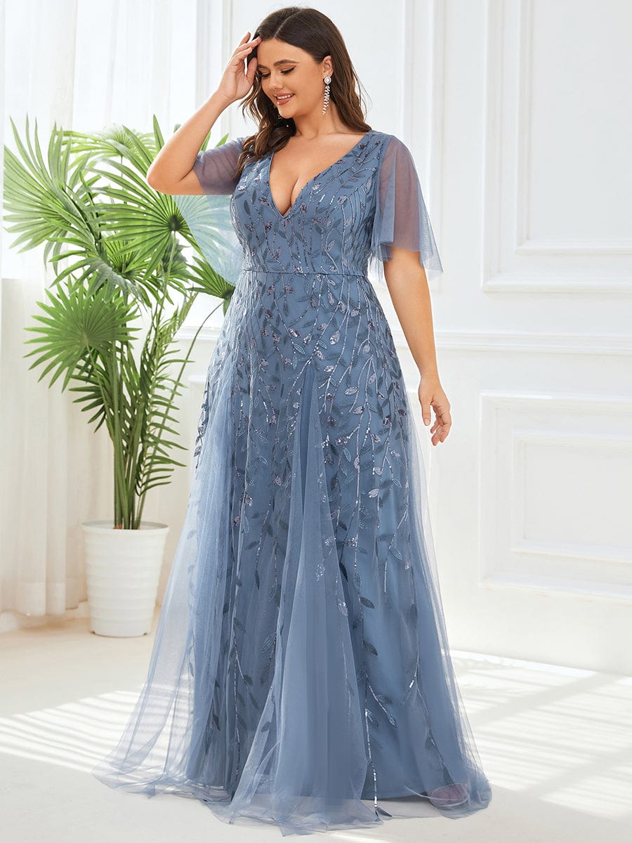 Plus Size Floor Length Formal Evening Gowns for Weddings #color_Dusty Navy 