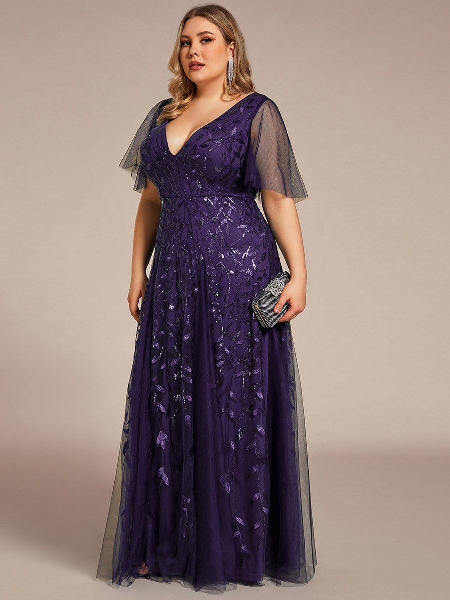 Plus Size Floor Length Formal Evening Gowns for Weddings #color_Dark Purple