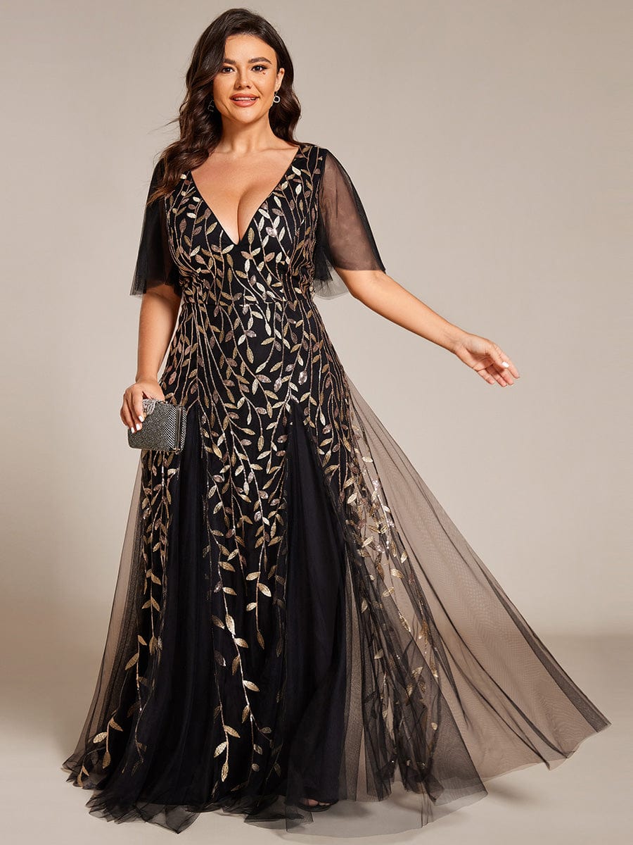 Plus Size Floor Length Formal Evening Gowns for Weddings #color_Black & Gold